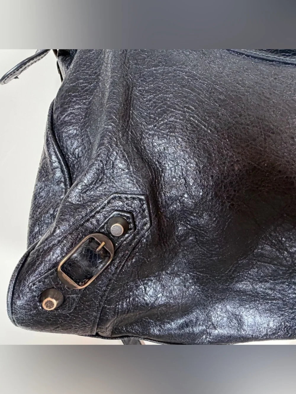 Balenciaga Classic Velo Black Leather Bag Aged Brass Moto Crossbody - Picture 16 of 16